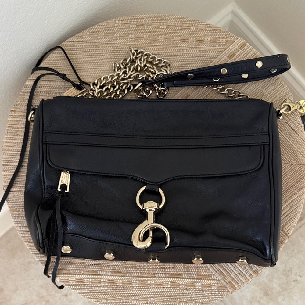 Rebecca Minkoff Black Leather Shoulder Bag with Gold Hardware